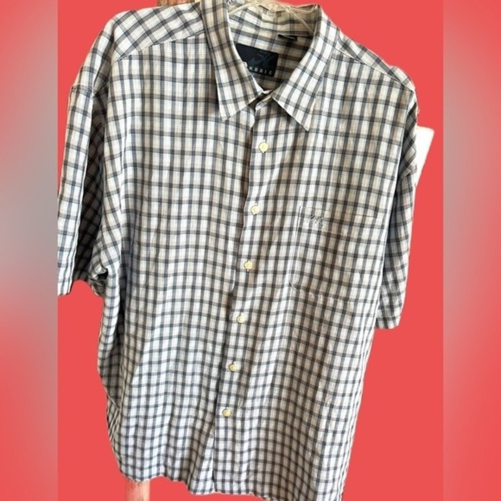 Men’s Hobie Surf pocket buttons down blue white plaid‎ light shirt sleeve  sz XL